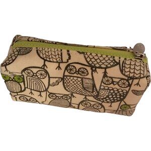 Cosmetic Pouch With Owl Print Design and Green Zipper
